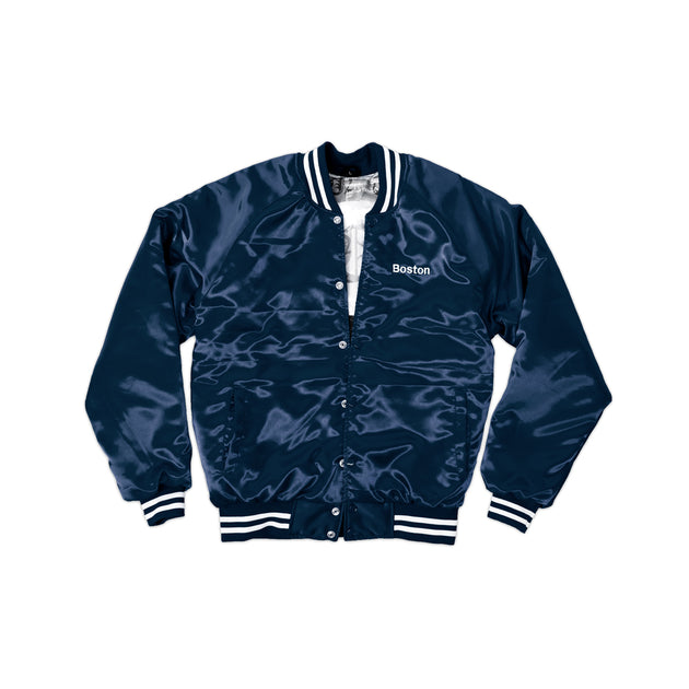 Navy Blue Satin Varsity Jacket